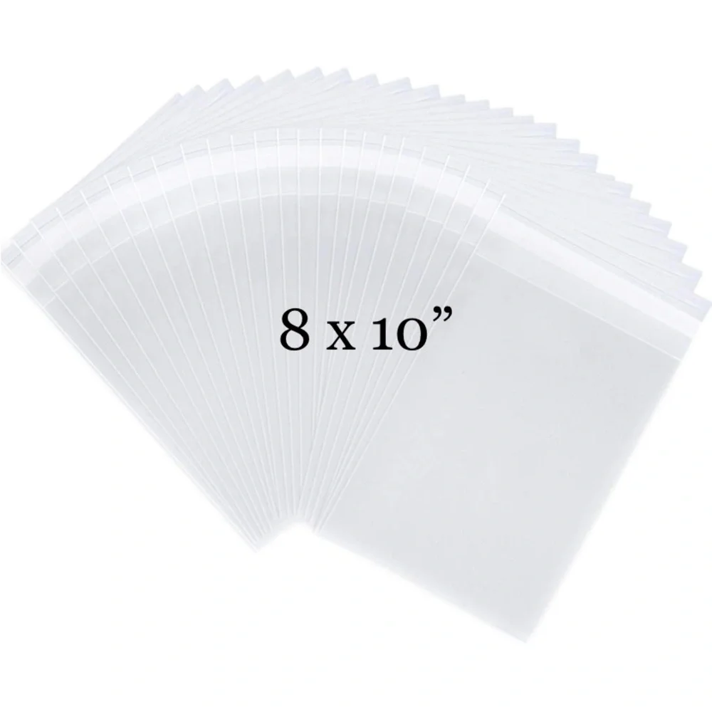 50pcs Bag Bundle 25 (6x9”) & 25 (8x10”) Clear Cello Bags w/50ct Free Stickers…